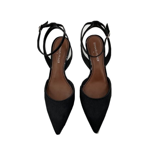 Donald Pliner Heels Ankle Strap Point Toe Franca Black Fur 7.5M - Picture 2 of 6